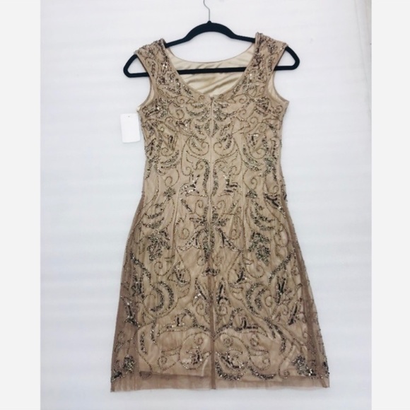 Adrianna Papell beaded nude mesh sheath dress - Picture 5 of 10